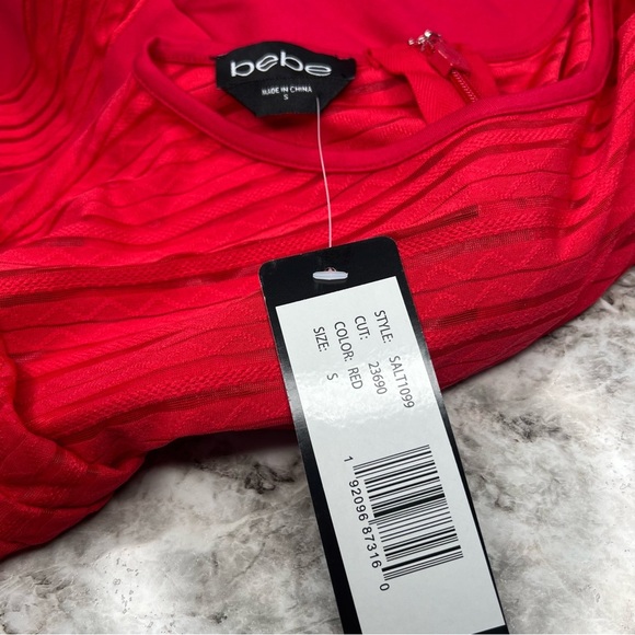 Bebe long sleeve mesh red mini dress NEW NWT size small - Picture 4 of 9